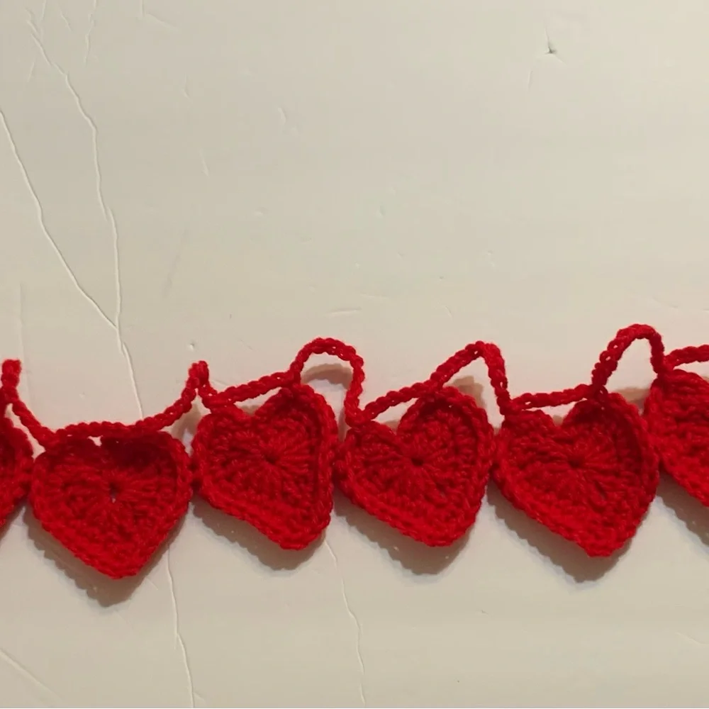 Garland Valentines 10 Red Heart New Handmade Crochet